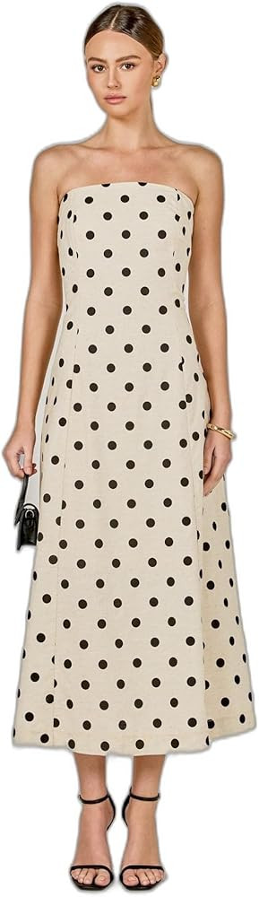endless rose Women's Polka Dot Linen Strapless Dress | Amazon (US)
