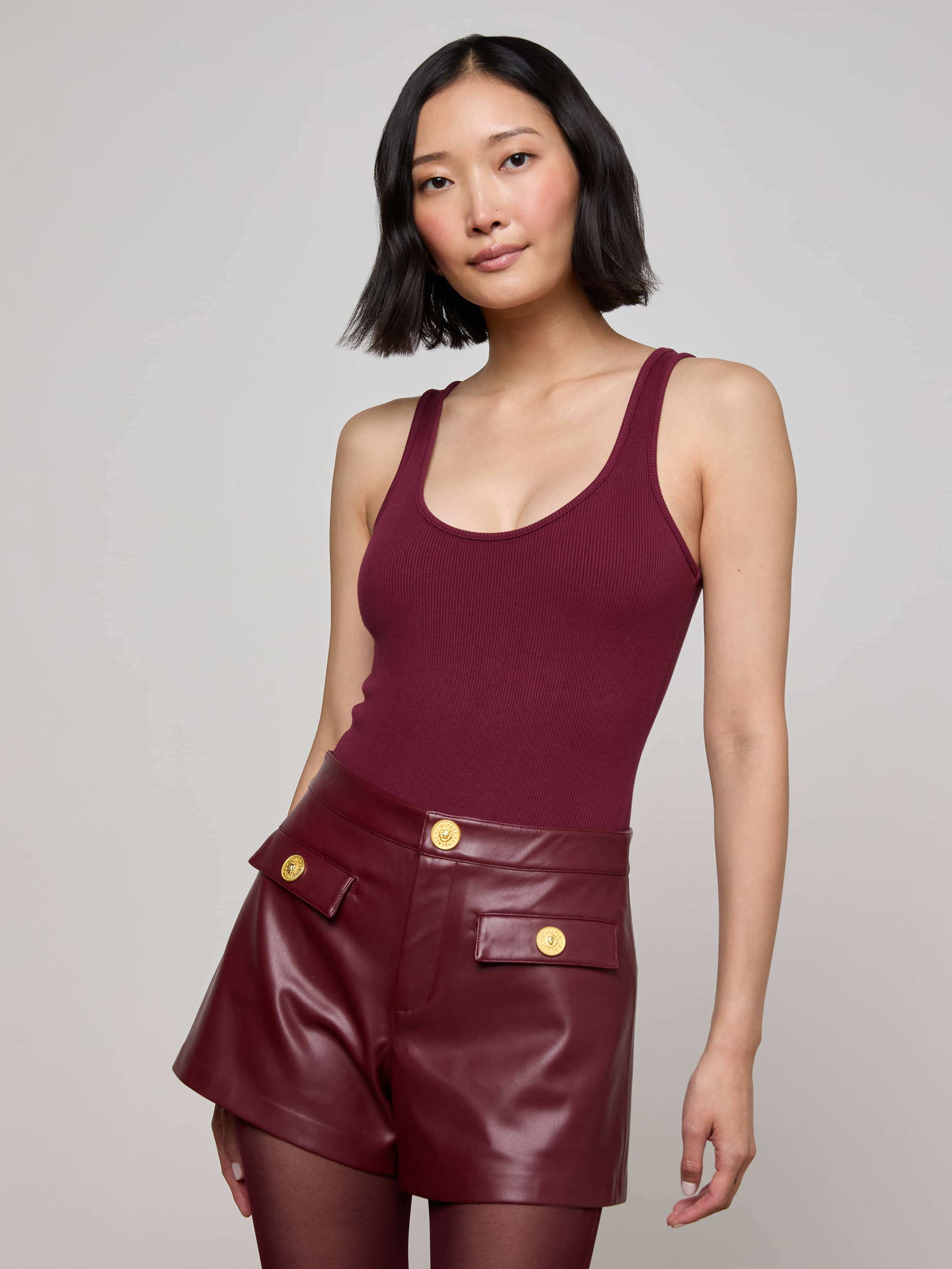 Nica Scoopneck Bodysuit in Dark Port | L'AGENCE | L'Agence