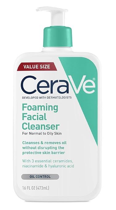 CeraVe Foaming Facial Cleanser | 16 Fl Oz | Daily Face Wash for Oily Skin | Fragrance Free | Amazon (US)