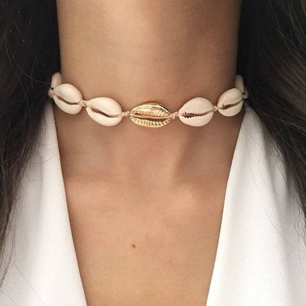 Chennie Boho Cowrie Shell Choker Necklace White Beach Puka Seashell Necklaces Handmade Adjustabal... | Amazon (US)
