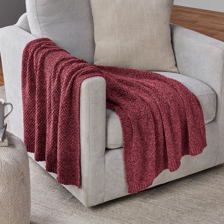 Mainstays Chenille Oversized Couch Throw Blanket, Black Crimson, 50 x 72 in | Walmart (US)