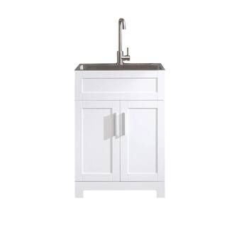 23.5 in. W X 28 in. D X 33.5 in. H Bath Vanity in White with Stainless Steel Top | The Home Depot