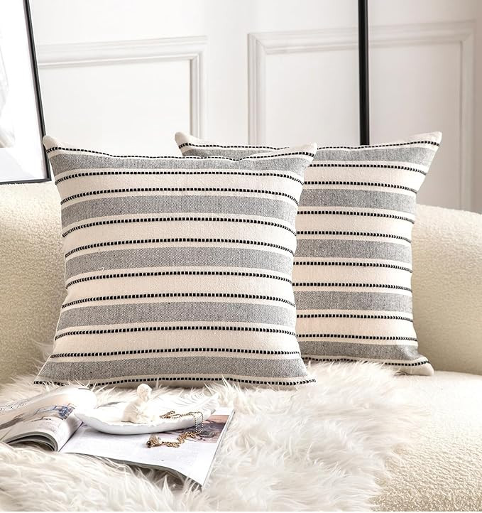 Decorative Boho Throw Pillow Covers, Farmhouse Textured Pillow Case, 18 x 18 Inch Set of 2, Chair... | Amazon (US)