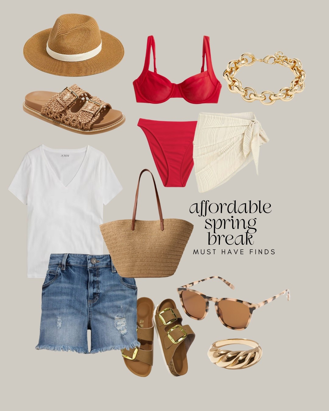 Spring break affordable fashion finds, Amazon spring break, fashion Jean shorts, denim shorts, beach, bag, woven beach, bag, target sandals, Amazon look for less Birkenstocks, sunglasses, tortoiseshell, sunglasses, beach, sarong, red bikini from Abercrombie, gold bracelet from Jake fruit factory

#LTKStyleTip #LTKHome #LTKSaleAlert