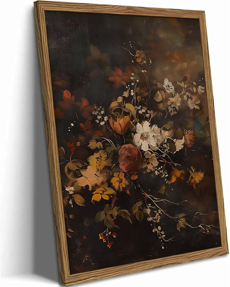Framed Vintage Floral Wall Art\uff0cGothic Moody Dark Flower Art Prints Painting\uff0cVictorian C... | Amazon (US)