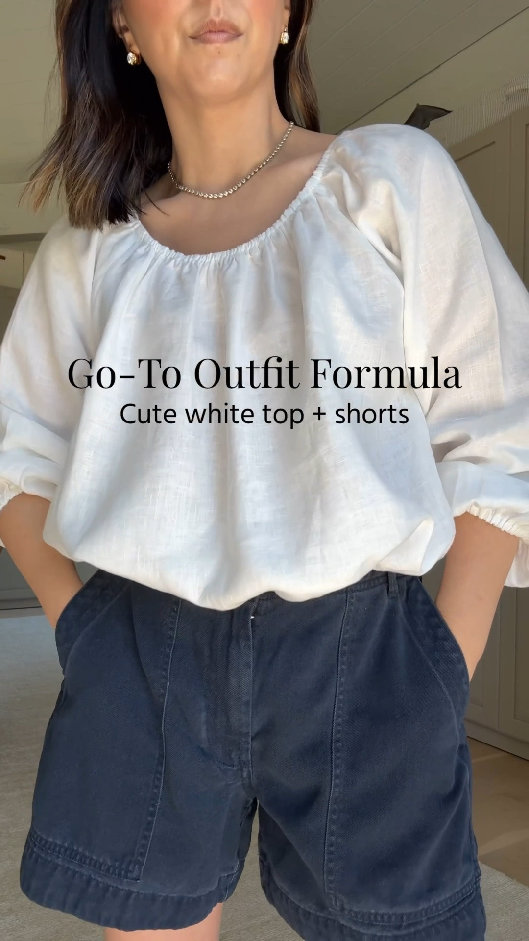 Another go-to outfit formula - white top and shorts. I typically wear flats or sandals and will even do a hat to
Pair with the feminine top. 

Aritzia top xs
Everlane shorts 2 but run tts
Hermes Oran sandals 35
Jcrew bucket bag
Polo hat
Dorsey James Necklace  15”
Dorsey Maxwell earrings

#LTKmomlife #LTKgrwm #LTKPetite