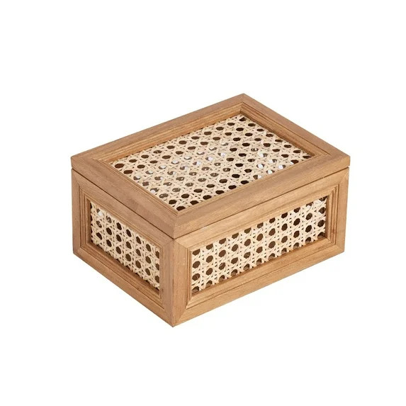 Home Decor Collection Oblong Rattan and Wood Decorative Tabletop Box | Walmart (US)