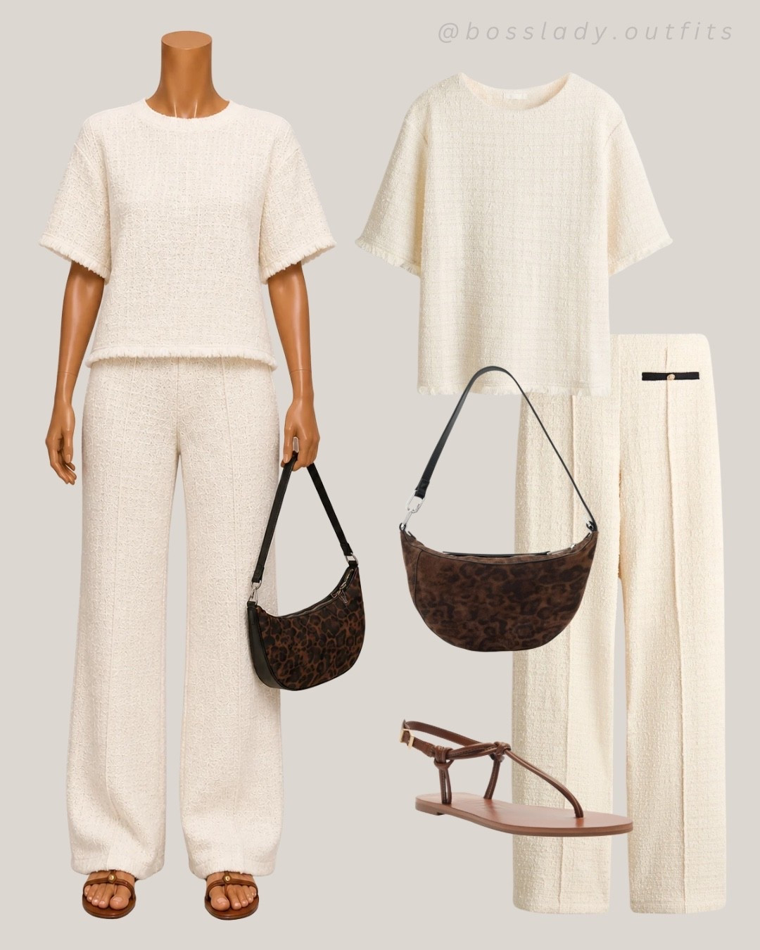 This set is your new favorite throw on and go moment

Tags: matching set outfit, tweed two piece, neutral outfit ideas, wide leg pants outfit, vacation outfit inspo, resort wear, coord set, leopard bag outfit, brown sandals outfit, summer outfit inspo, airport outfit, texture in neutrals

#LTKstyletip #LTKshoes #LTKsummer