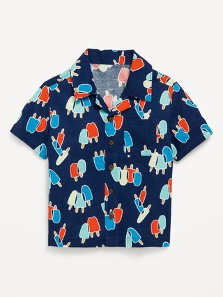 Printed Short-Sleeve Linen-Blend Pocket Shirt for Toddler Boys | Old Navy (US)