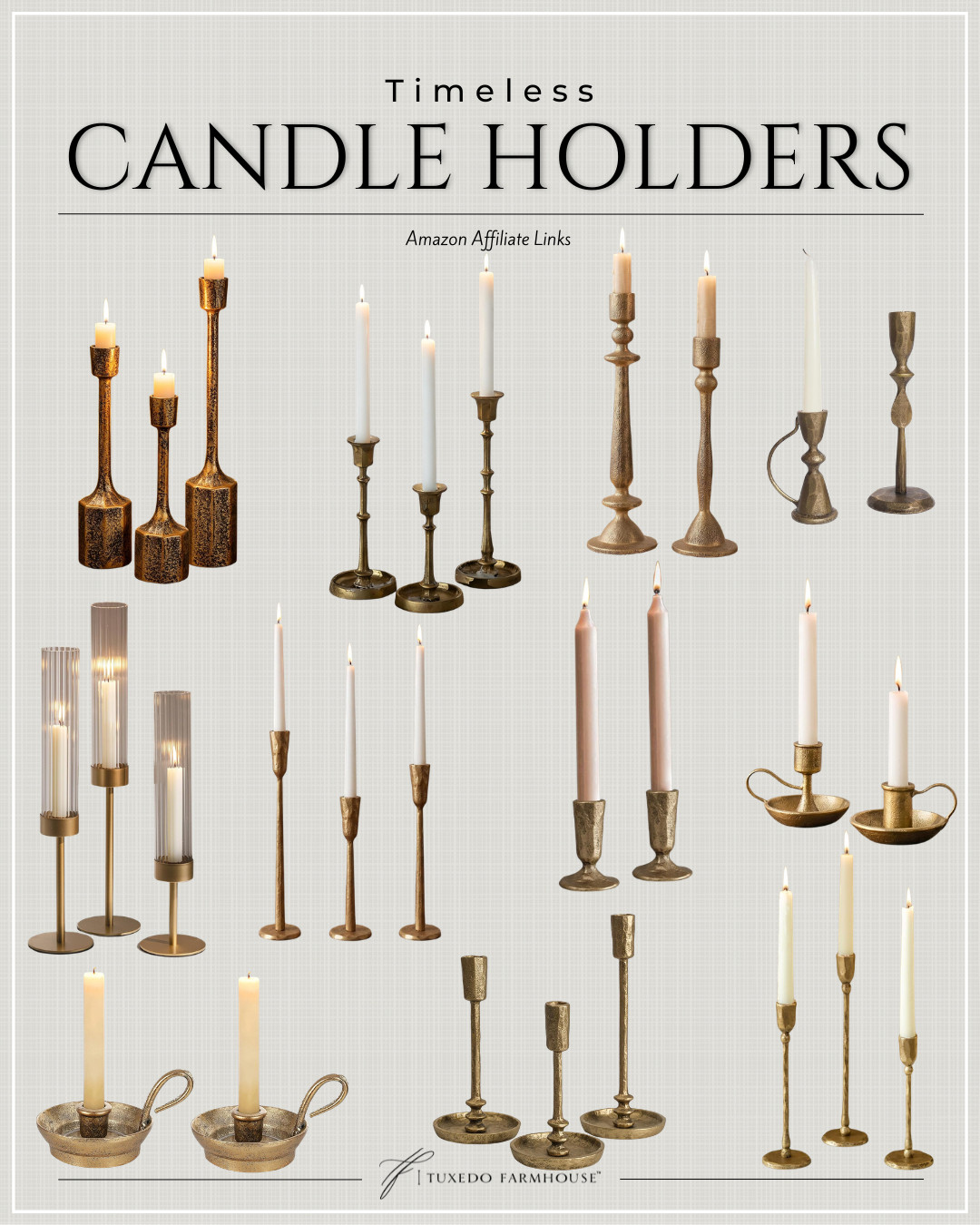 Timeless candle holders are one of my favorite ways to add warmth and a little old-world charm to a space. 🤎 These beautiful brass and antique-inspired finishes look lovely grouped in varying heights or styled individually on a mantel, console or dining table. Just add your favorite tapers for an easy, elegant glow.

#LTKHome #LTKStyleTip #LTKSeasonal #AmazonHome #CandleHolders #ClassicDecor #CozyHome #HomeDecor 

 #LTKSeasonal #LTKHome #LTKSaleAlert