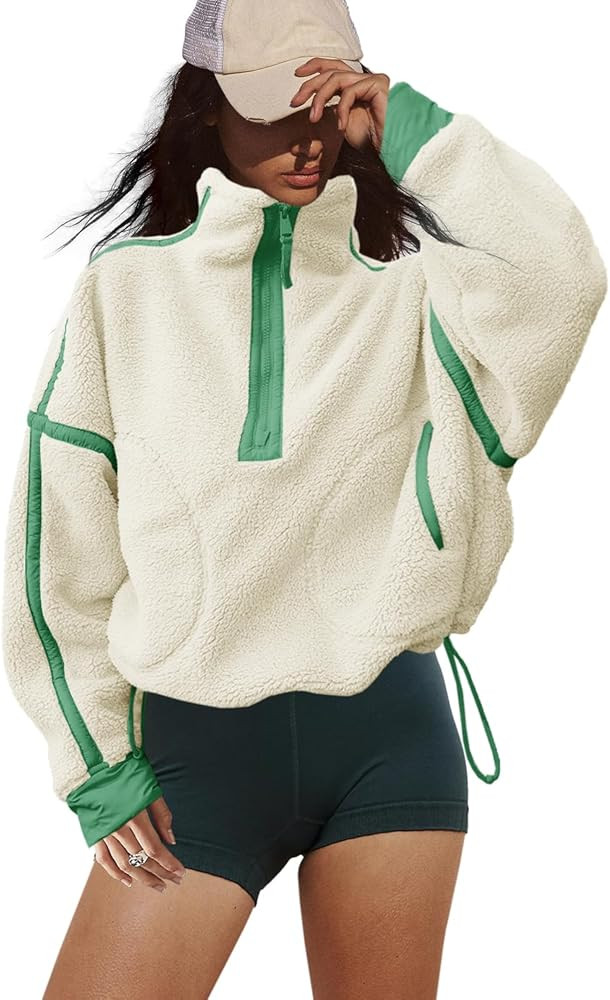 LAMISSCHE Half Zip Sweatshirt Women Oversized Sherpa Jacket V Neck Fleece Pullover Hoodie with Po... | Amazon (US)