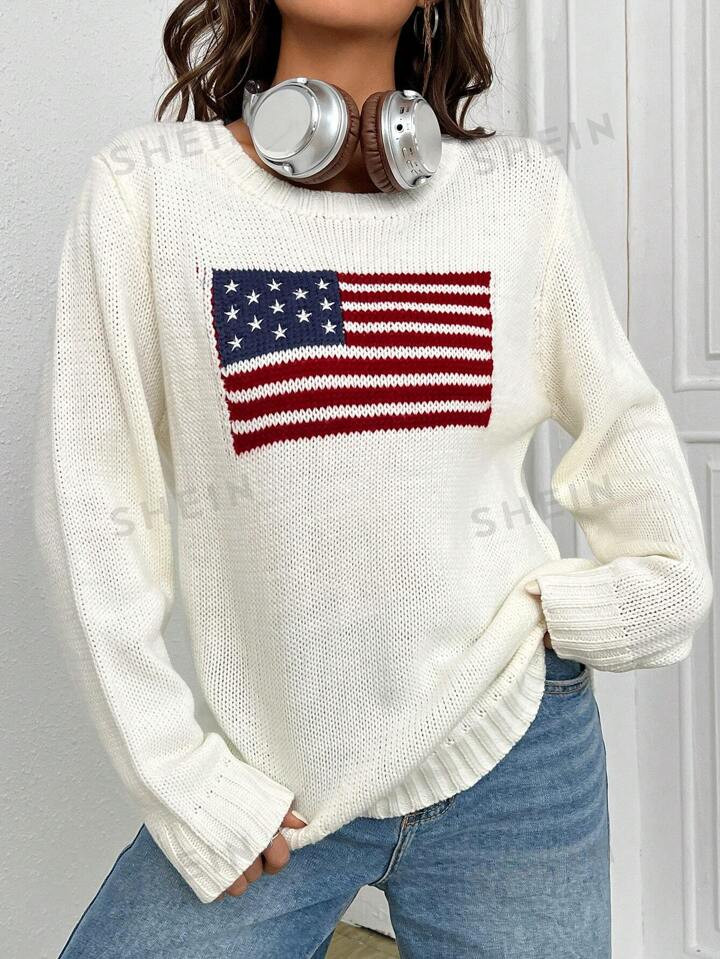 SHEIN EZwear Drapeau Motif Pull | SHEIN
