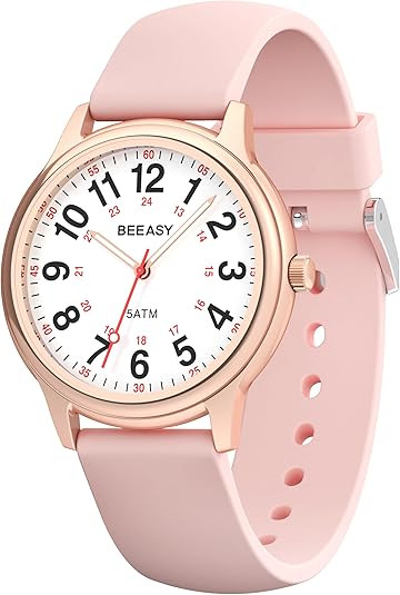 Beeasy Waterproof Nurse Watch - 38mm Analog Watch with 12/24 Time & Easy Read Luminous Dial, Soft... | Amazon (US)