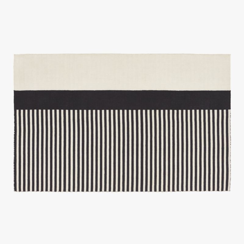 Rowan Striped Black & White Outdoor Rug 5'x8' + Reviews | CB2 | CB2