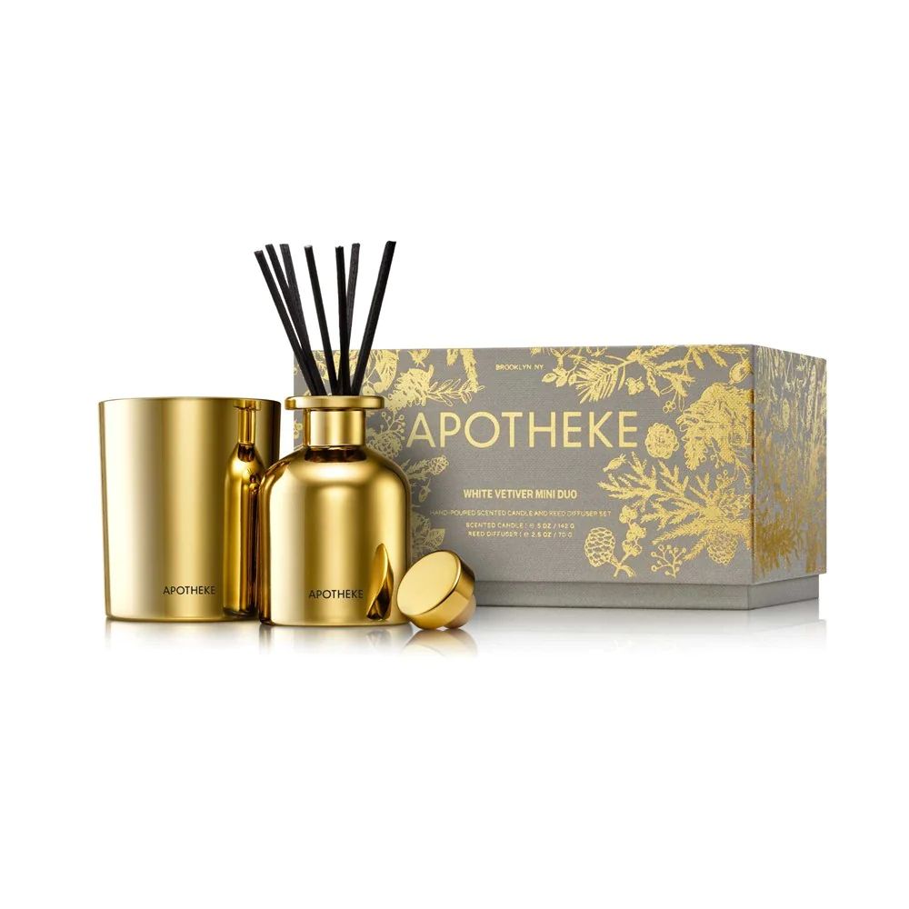 White Vetiver Mini Scented Candle and Reed Diffuser Duo | Apotheke Co
