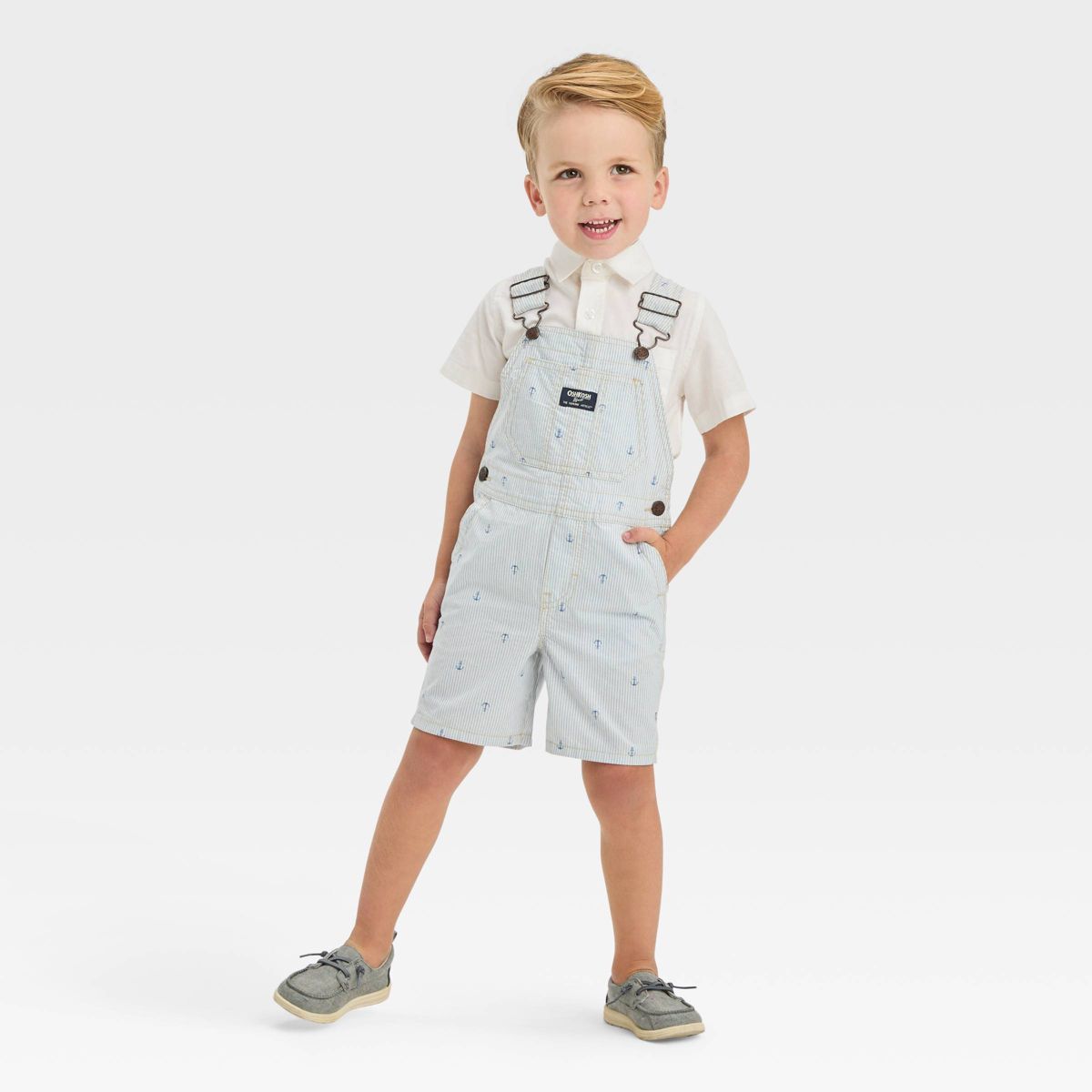 OshKosh B'gosh Toddler Boys' Anchor Printed Pinstripe Shortalls - Blue | Target