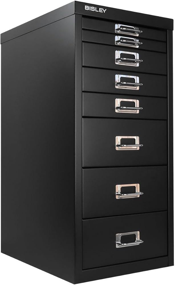 Bisley 8-Drawer Steel MultiDrawer Cabinet - Black, Chrome Pull Handles with Label Holders, Powder... | Amazon (US)