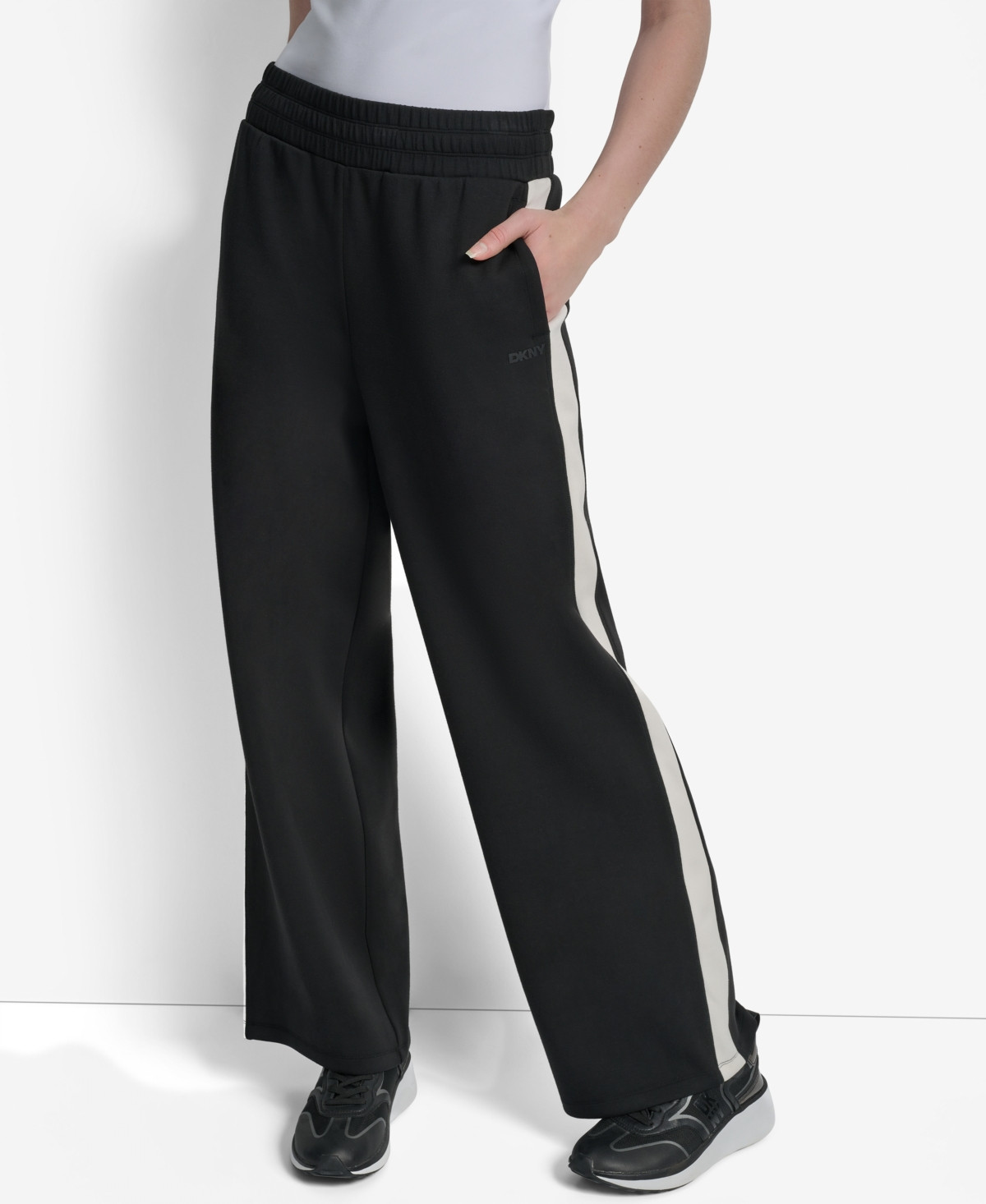 Dkny Women's Modified Wide-Leg Side-Stripe Pants - Blk/eggnog | Macy's