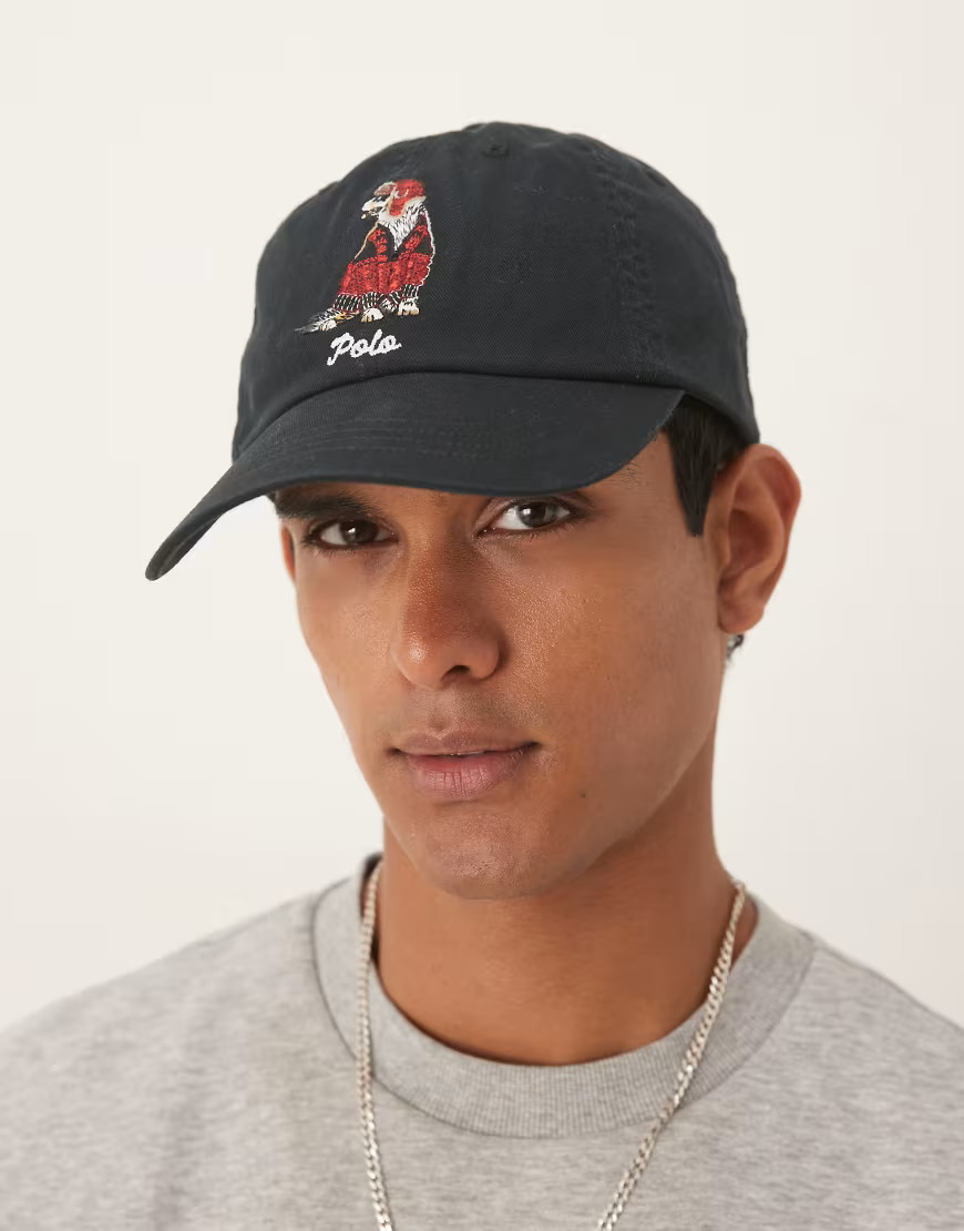 Polo Ralph Lauren dog logo twill baseball cap in black | ASOS (Global)