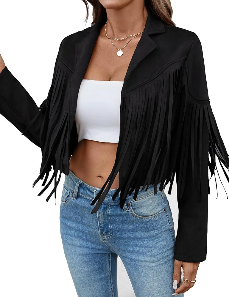 MATEAM Women's Faux Suede Leather Tassel Jackets With Lining Cropped Fringe Coats For Women 2025 ... | Amazon (US)