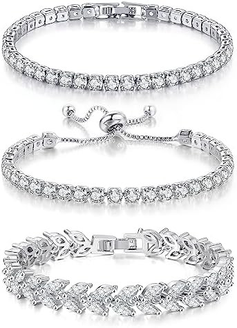 3 Pcs Tennis Bracelet Set 14K Gold Plated Marquise Cubic Zirconia CZ Diamond Dainty Adjustable Si... | Amazon (US)