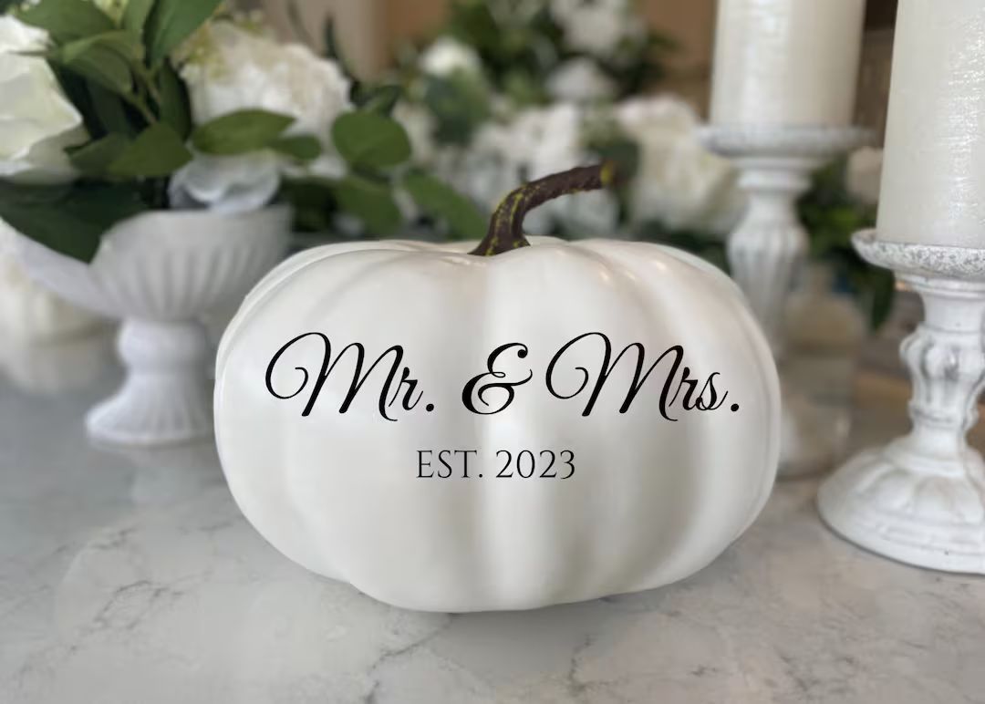 Personalized Pumpkin, Mr. & Mrs., Sweetheart Table, Bridal Shower Gift, Wedding Gift, Custom Whit... | Etsy (US)