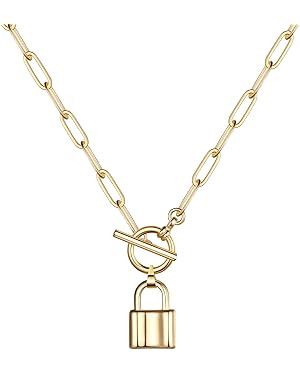 Turandoss Gold Necklaces for Women - 14K Gold Plated Lock Evil Eye Medallion Vintage Coin Necklac... | Amazon (US)