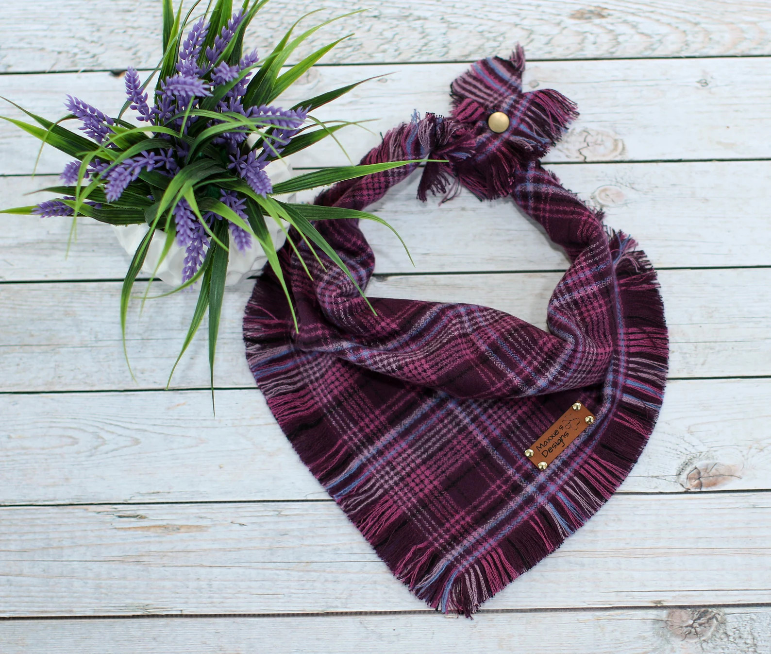 Plum Dog Bandana, Frayed Edge, Tie and Snap - Etsy | Etsy (US)