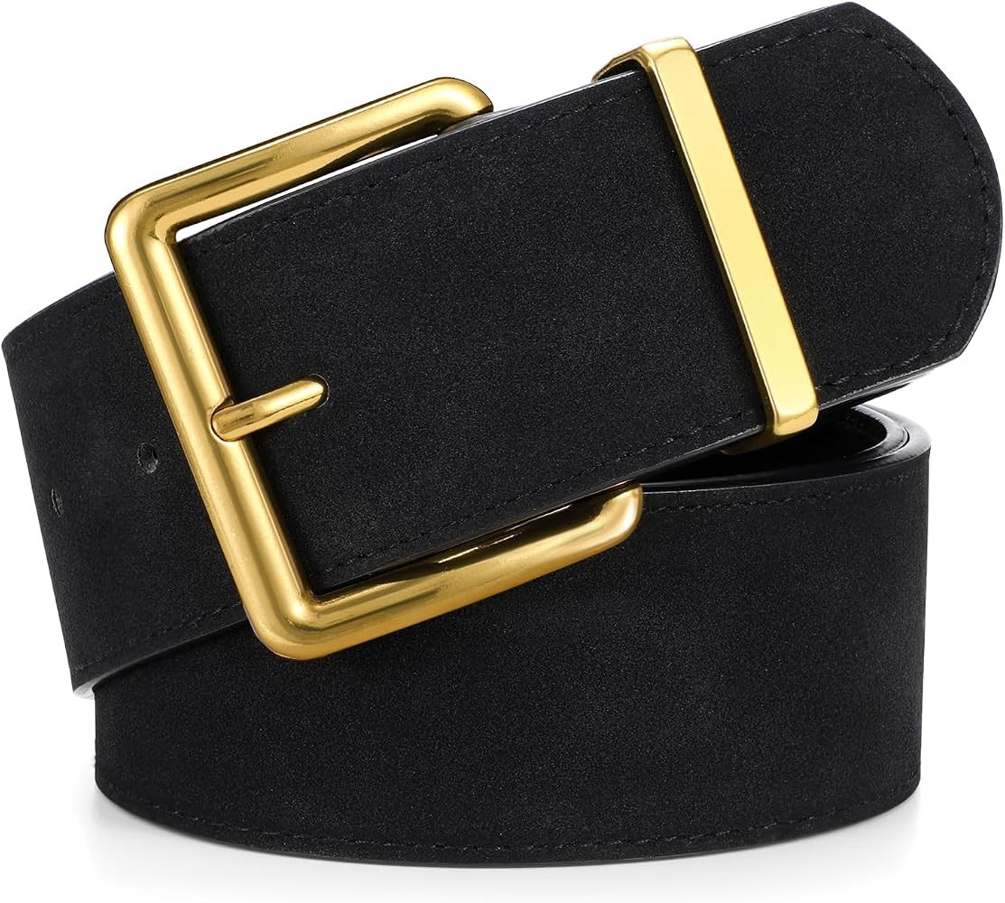 LEACOOLKEY Women Wide Leather Belt for Dresses Thick Chunky Belt with Big Gold Buckle Fashion Lad... | Amazon (CA)