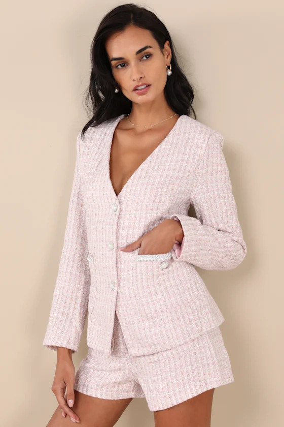 Adept Sophistication Light Pink Tweed Lurex Blazer
            Glamorous
        $166 $149Returns... | Lulus