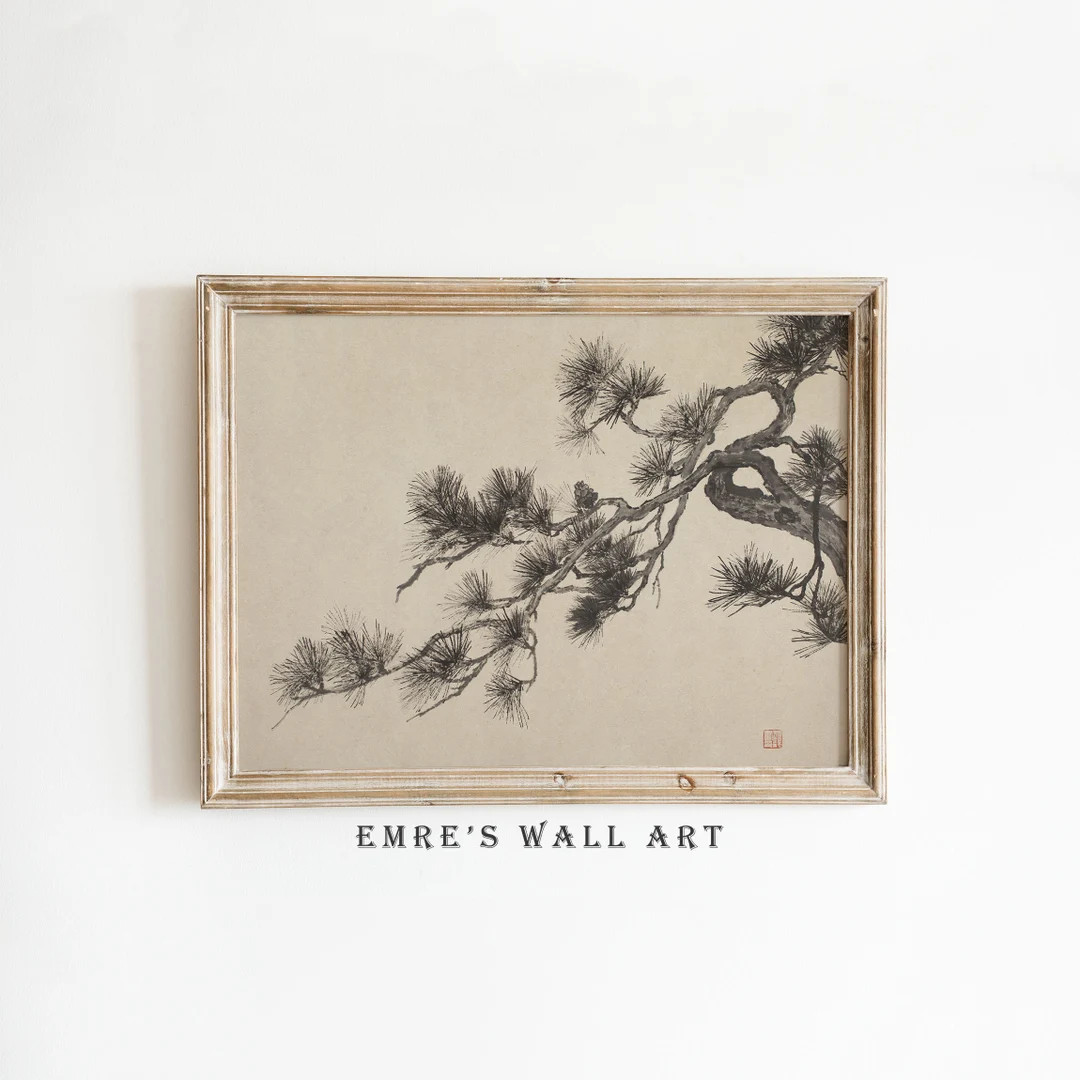 Vintage Pine Trees Print, Branch Drawing Wall Decor, Rustic Sketch Wall Art, PRINTABLE Antique Fa... | Etsy (US)