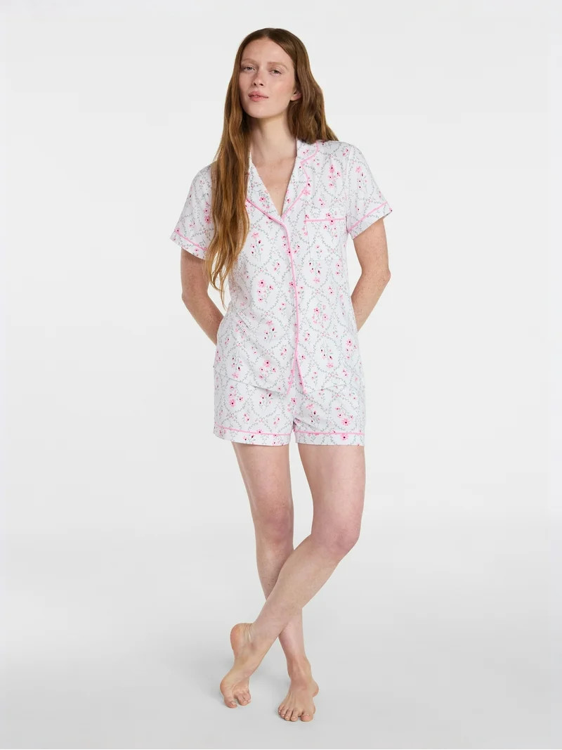 Joyspun Women’s Dreamy Soft Collection Bridal Knit Top and Shorts Pajama Set, 2-Piece, Sizes XS... | Walmart (US)