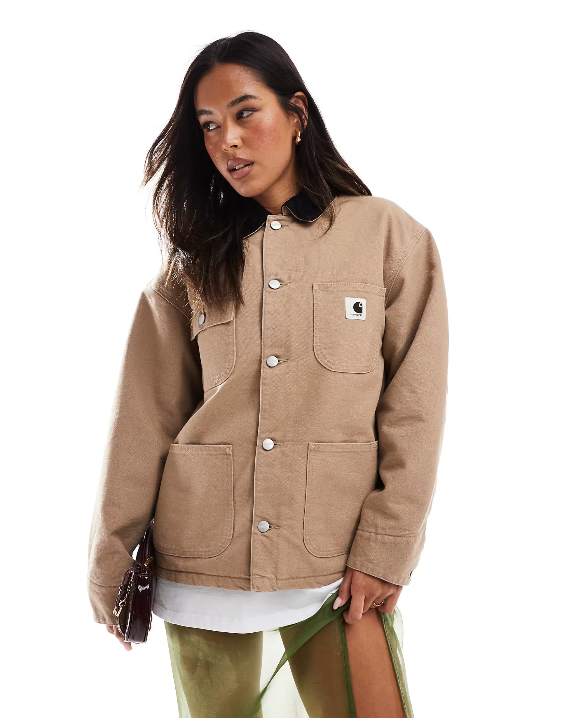 Carhartt WIP OG michigan button up jacket in black and beige | ASOS (Global)