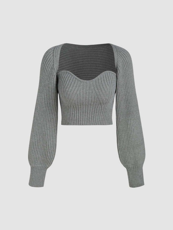 Two-Piece Rib Knit Long Sleeve Crop Top | Cider