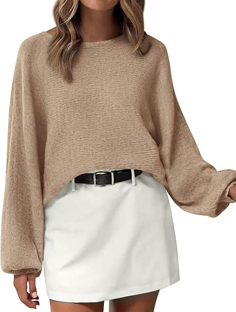 KIRUNDO Oversized Sweaters for Women Cozy Fall Fashion Boat Neck Batwing Sleeve Knit Pullover Swe... | Amazon (US)