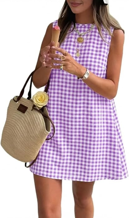 IDEALSANXUN Womens Gingham Dress Spring Summer Cotton Cute Mini Sundresses | Amazon (US)