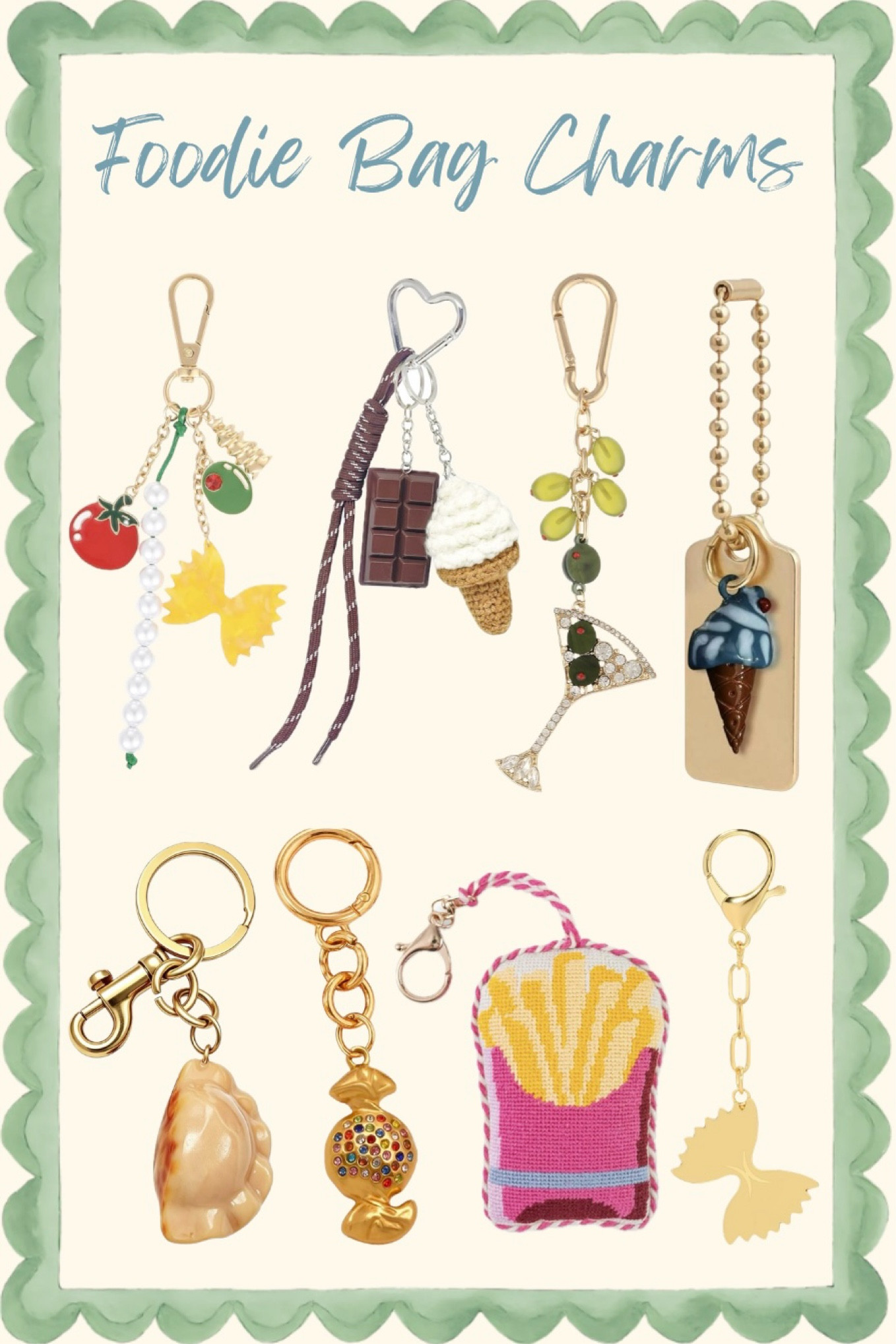 🍟🍦Foodie Bag Charms & Keychains!🍝🍸

#foodie #accessorize #bagcharm 

#LTKBeauty #LTKfoodie #LTKootd