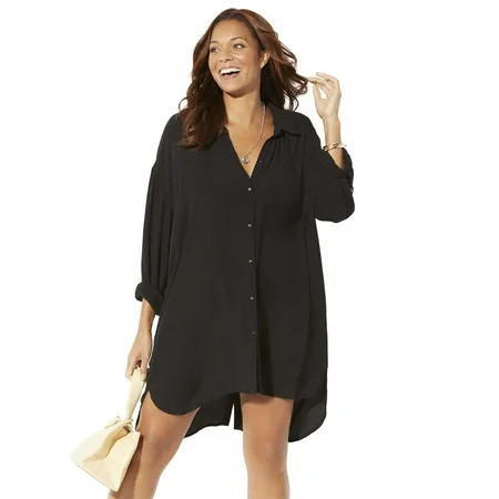 Swimsuits For All Women's Plus Size Shea High-Low Button Front Cover Up Shirt | Walmart (US)