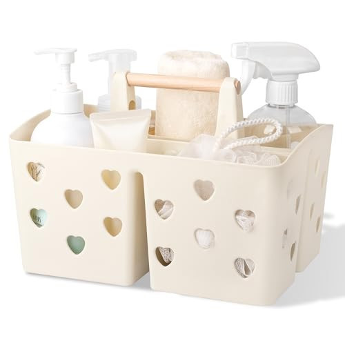 Anyoifax Portable Shower Caddy Plastic Shower Basket Organizer Divided Bathroom Caddy Storage Cleanning Caddy Tote with Handle for College, Dorm Room, Kitchen, Beige | Amazon (US)