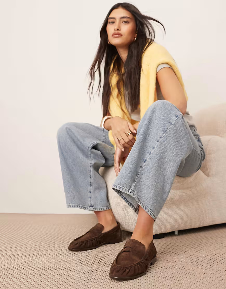 ARRANGE Premium leather loafer in brown suede | ASOS (Global)