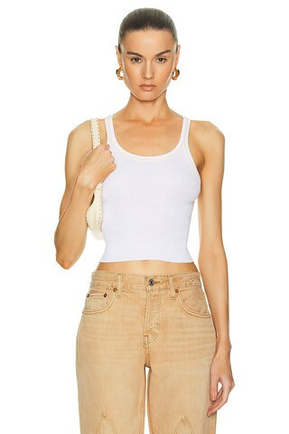RE/DONE Cropped Ribbed Tank in White | FWRD 