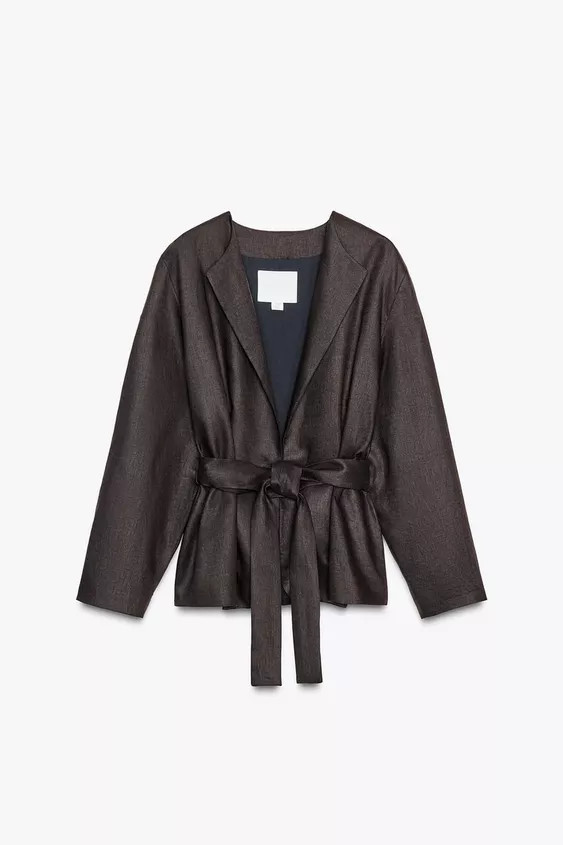 ZW COLLECTION LINEN BELTED KIMONO | Zara US