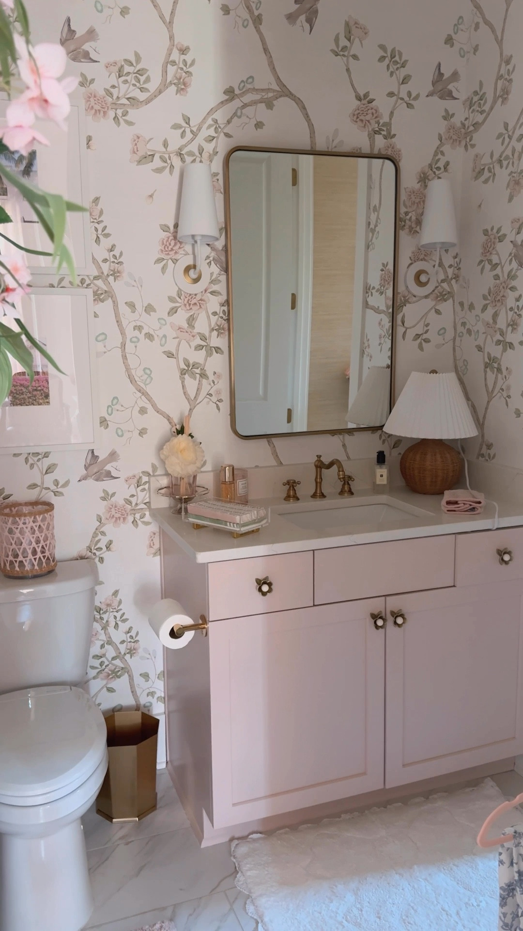 Pink cabinets - color Benjamin Moore Light Mocha! We love Juliana’s bathroom transformation! Pink bathroom 

#LTKHome #LTKFindsUnder50 #LTKBeauty