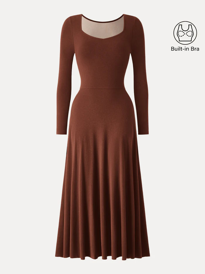 LiteWarm Flowy Diamond Neck Maxi Brami Dress with Pockets | OGLmove
