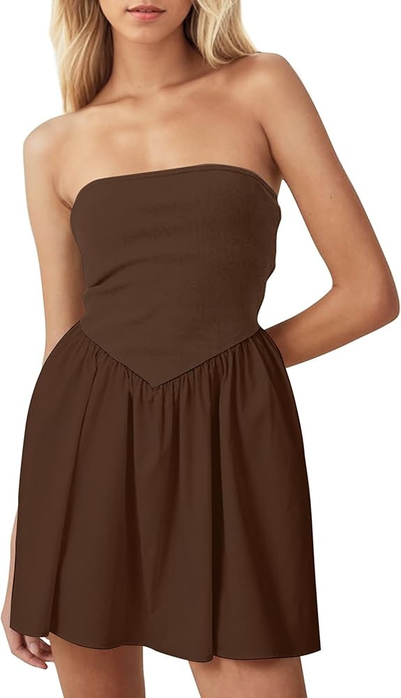 MISSACTIVER Vestido corto sin tirantes para mujer, con hombros descubiertos, sin mangas, cintura ... | Amazon (US)