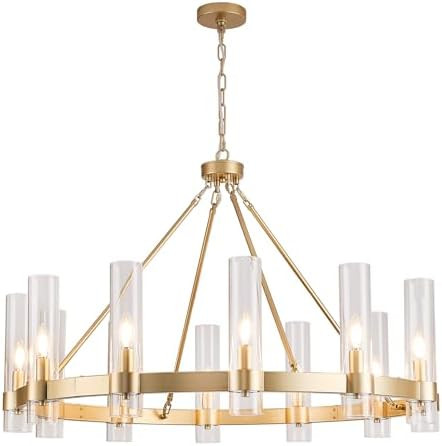 Wagon Wheel Chandelier, 12-Light Golden Farmhouse Round Chandelier, Industrial Lighting fixtures,... | Amazon (US)