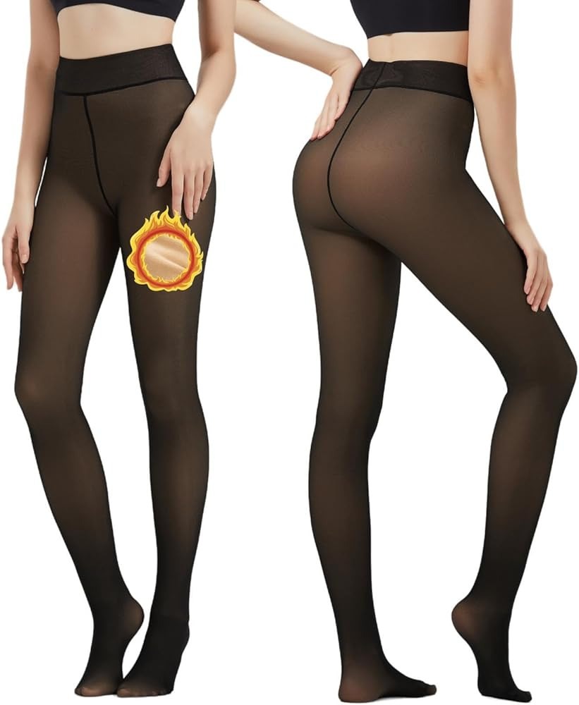 Arkim Fleece Lined Tights S/M/L Crotch 1 Seam Line True Translucent Thermal Tights Winter Legging... | Amazon (US)
