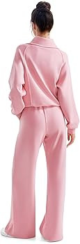SUUKSESS Women 2 Piece Lounge Matching Set Wide Leg Sweatpant Half Zip Sweatshirt | Amazon (US)