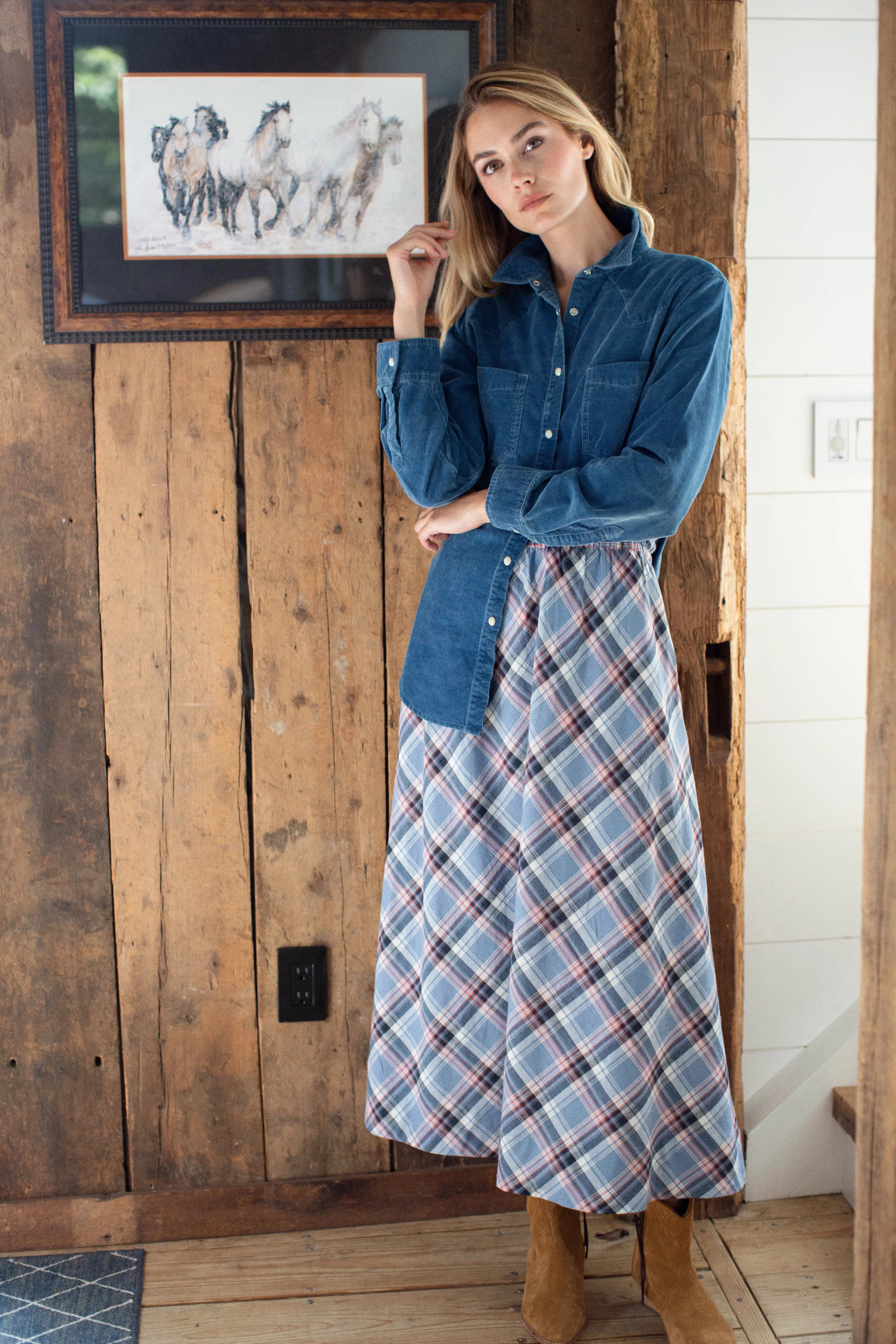 Lydia Skirt - Harbor Blue Check | Marea