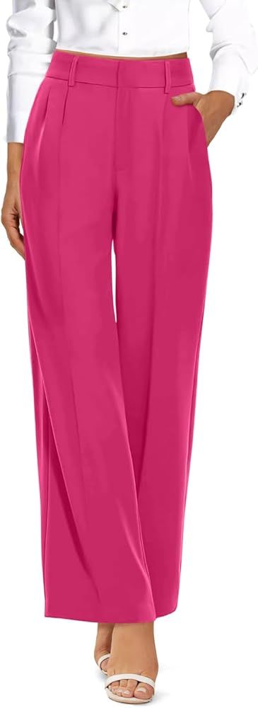 onlypuff Women Pants Work Business Dressy Trousers Wide Leg High Waisted Slacks with Pockets | Amazon (US)